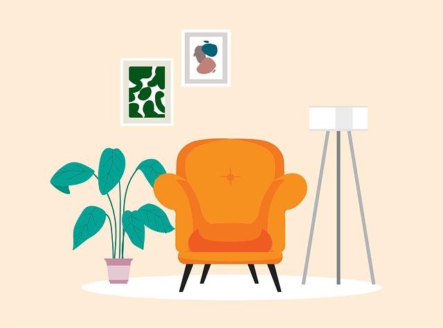living room, home, nature, interior design, sofa, lamp, decor, plant, chair, couch, minimalism, orange
