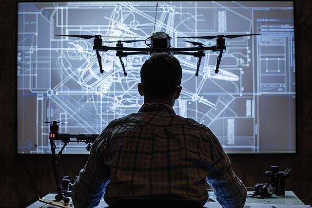 ai generated, engineer, technology, prototype, high-tech, workspace, drone design, engineering, innovation, tech equipment, development, research, advanced technology, drone engineering, blueprint, tech workspace, drone prototype, technical, tech, engineering process, tech setup, innovation lab, design, drone